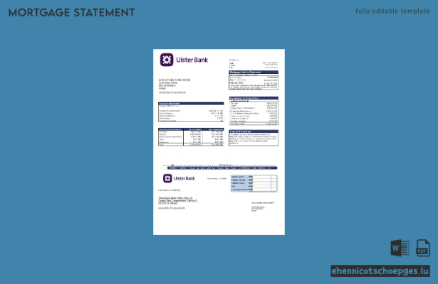 Ulster Bank Hypothekenabrechnung Irland in Word- und PDF-Formaten – Beispielvorschau